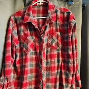 Womens Maurices Red and Gray Plaid Button Down Shirt